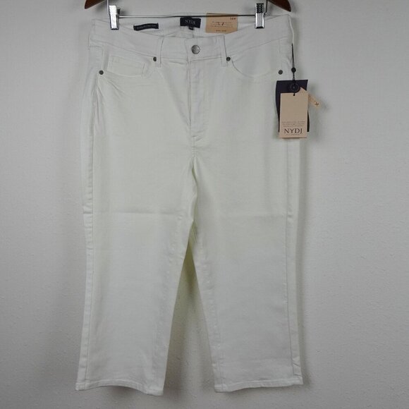 NYDJ Cropped Jeans Women's Plus Size 14W White Stretch Denim Marilyn Straight - Picture 1 of 13